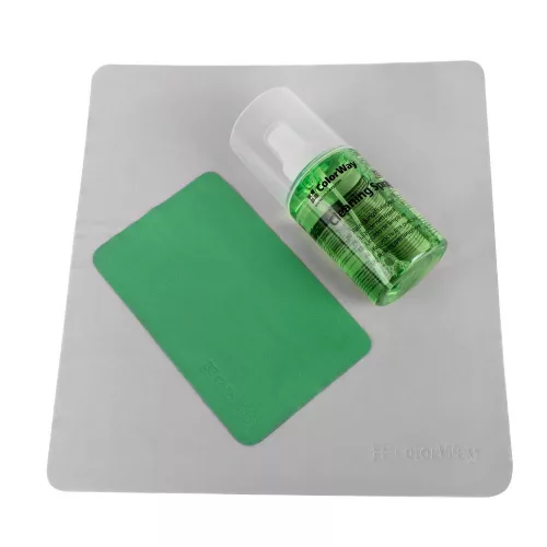 Tisztító készlet - TFT/LCD monitorokhoz/kijelzőkhöz, 200 ml tisztító folyadék, 2 db szilikon mikroszálas kendő - ColorWay CW-5200 