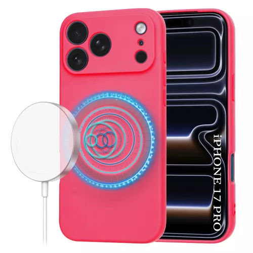 iPhone 17 Pro Max, Puha tapintású MagSafe szilikon tok, mikroszálas béléssel, Techsuit - SoftFlex - Pink