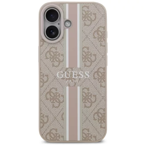 iPhone 17 Pro Max, Guess Hardcase 4G Printed Stripes MagSafe tok - Bézs/rózsaszín