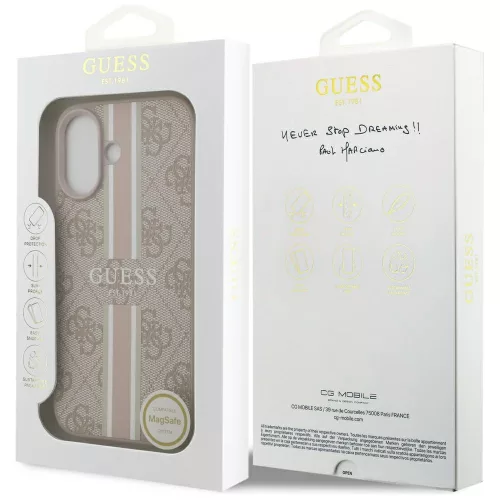 iPhone 17 Pro Max, Guess Hardcase 4G Printed Stripes MagSafe tok - Bézs/rózsaszín