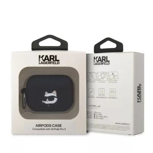 Karl Lagerfeld Choupette fejes fekete szilikon Airpods Pro tok