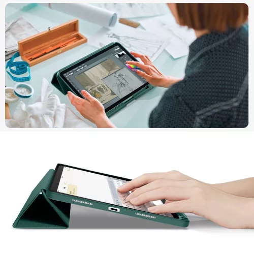iPad 10.9" (2022 / 10. gen.) / iPad 11" (2025 / 11. gen.) Elegáns szövetborításos tok - Zöld - Tech-Protect SC Pen Canvas