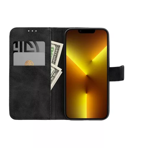 Samsung Galaxy A26 5G, Mágneses kinyitható hasított ECO bőr tok, belső kártyatartó zsebbel - Fekete - TENDER