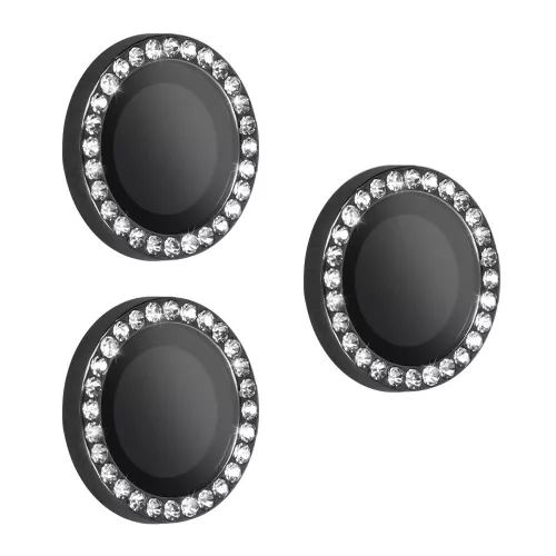 Iphone 17 Pro/17 Pro Max, Csillogós Kameralencse védő edzett üveg, kövekkel (3db) - Fekete - HARD DIAMOND