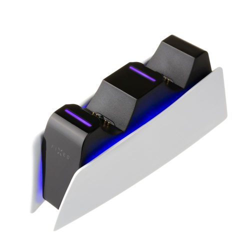Töltőállomás PS5 DualSense kontrollerekhez, 2 dokkoló, gyorstöltés, beépített LED, USB-C port - Fekete - Fixed