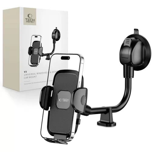 Tech-Protect V3 Long Arm autós telefontartó - szélvédőre vagy műszerfalra - fekete