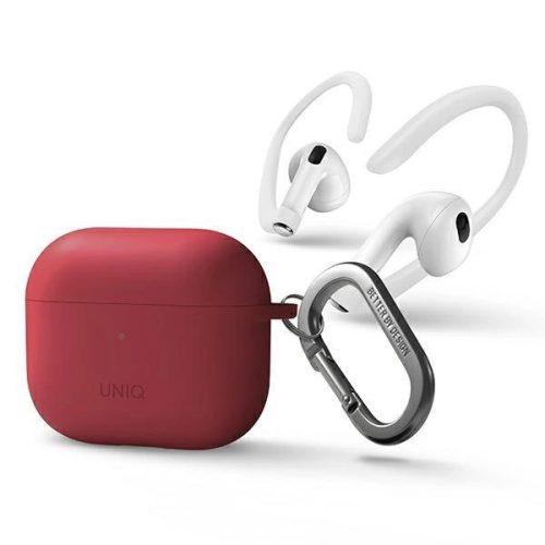 Uniq Nexo piros szilikon tok karabinerrel és fül kampóval Airpods 3