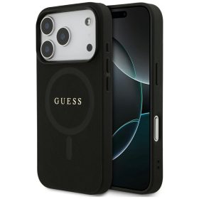   iPhone 17 Pro, Guess - Saffiano Classic Logo, Kígyó mintás MagSafe tok - Fekete