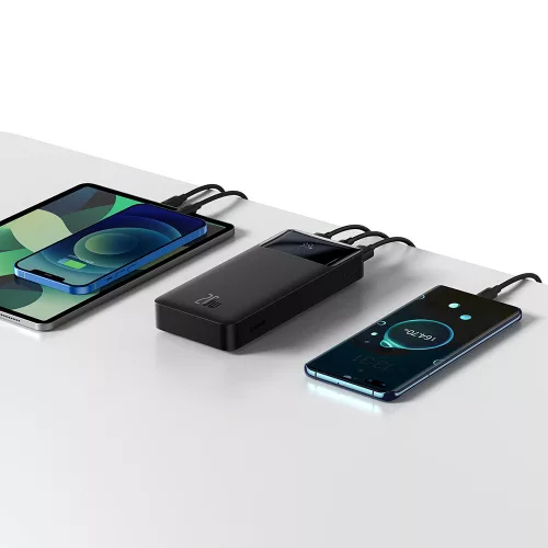 Baseus Bipow powerbank/külső akkumulátor - Digitális kijelző, 2x USB, USB-C, 20000mAh, 20W, Micro-USB - Fekete