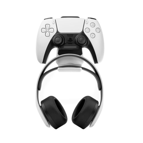 Fixed - Falra szerelhető állvány PS5 kontrollerekhez és fejhallgatókhoz, töltődokkal, LED - Fekete - Fixed