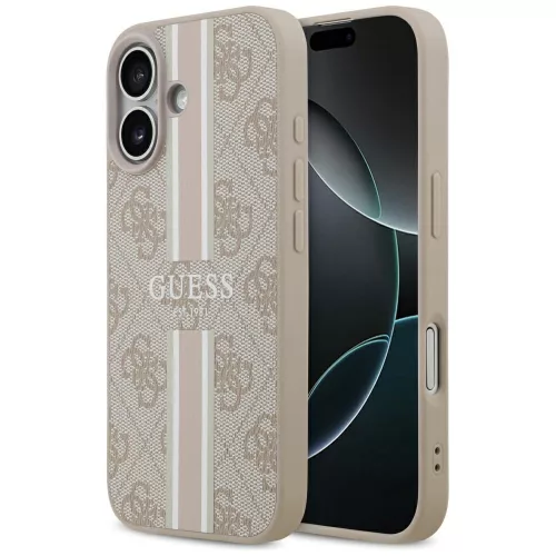 iPhone 17, Guess Hardcase 4G Printed Stripes MagSafe tok - Bézs/rózsaszín