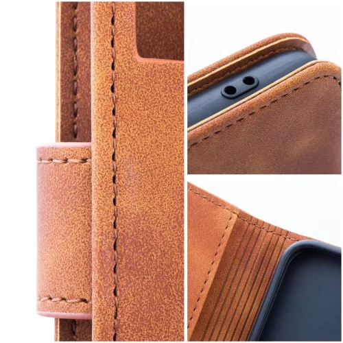 Samsung Galaxy A53 5G, Mágneses kinyitható hasított ECO bőr tok, belső kártyatartó zsebbel - Barna - TENDER