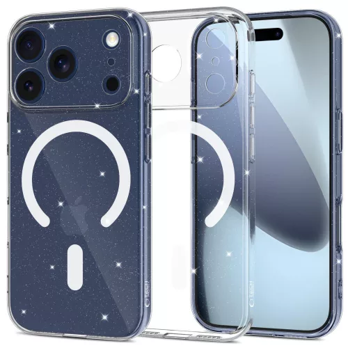 iPhone 17 Pro Max, Tech-Protect FlexAir MagSafe csillámos védőtok - Átlátszó