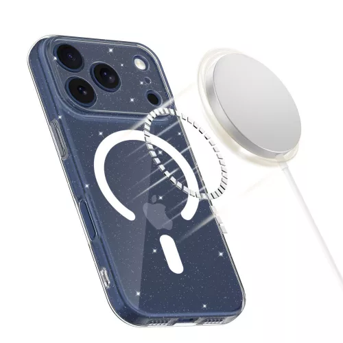iPhone 17 Pro Max, Tech-Protect FlexAir MagSafe csillámos védőtok - Átlátszó