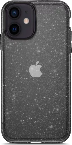 Csillogós szilikon tok iPhone 12 mini - Fekete-Átlátszó
