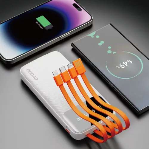 Dudao K6Pro+ Powerbank 20000mAh USB Kábellel, USB Type C, micro USB és Lightning - Fehér (K6Pro-white)