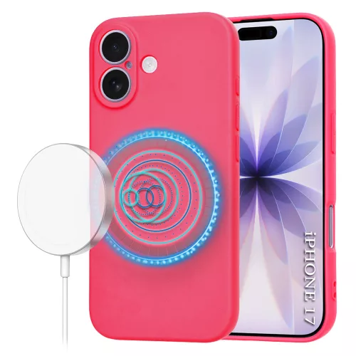 iPhone 17, Puha tapintású MagSafe szilikon tok, mikroszálas béléssel, Techsuit - SoftFlex - Pink