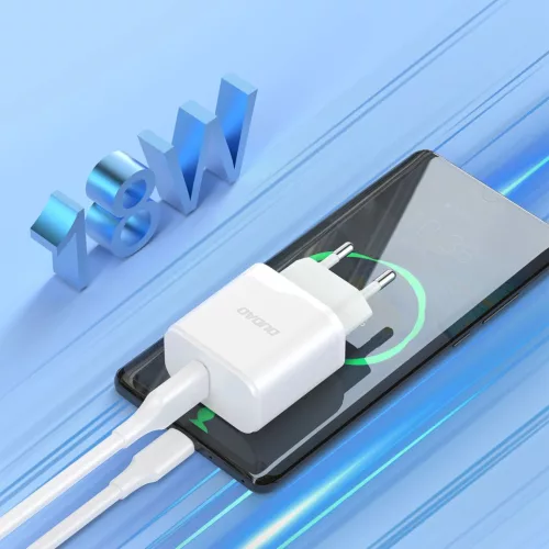 Dudao A20EU fali töltő adapter USB-A 18W + USB-A - USB-C kábel – fehér