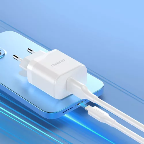 Dudao A20EU fali töltő adapter USB-A 18W + USB-A - USB-C kábel – fehér