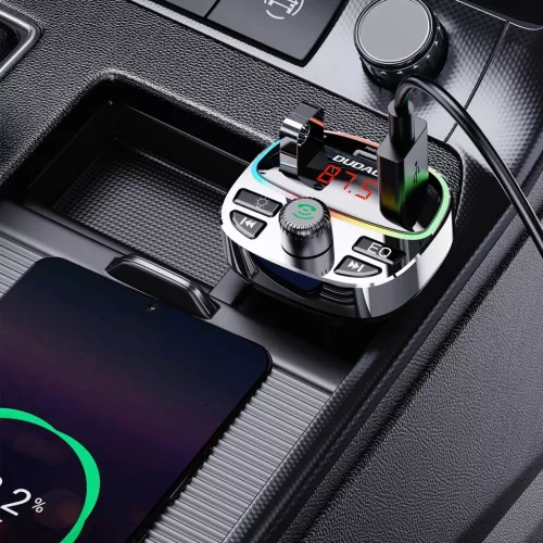 Dudao R2PRO+ Transmitter Bluetooth 5.3 RGB töltőportokkal - Fekete/Ezüst