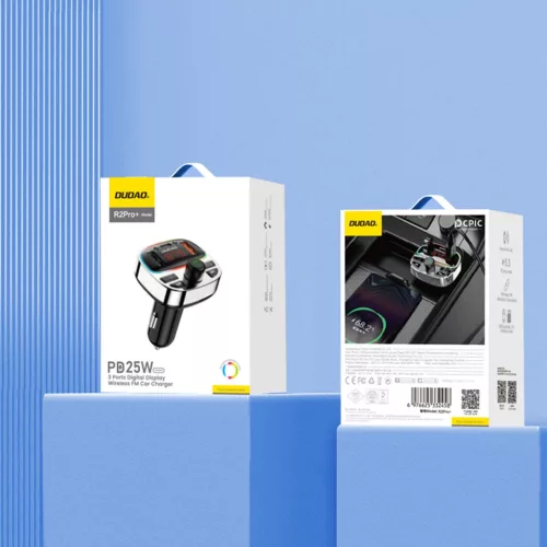 Dudao R2PRO+ Transmitter Bluetooth 5.3 RGB töltőportokkal - Fekete/Ezüst