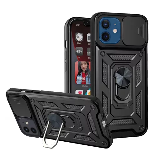 Techsuit - CamShield ütésálló tok - iPhone 12 / iPhone 12 Pro - Fekete