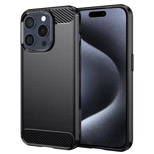 Techsuit - Carbon szilikon tok - iPhone 15 Pro - Fekete