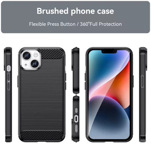 Techsuit - Carbon szilikon tok - iPhone 15 Plus - Fekete