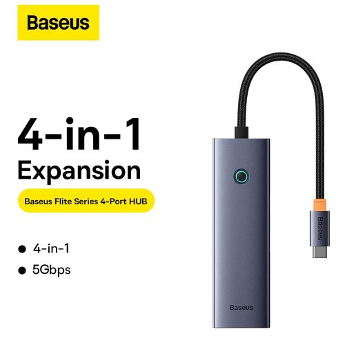 Baseus - Docking Station Lite Series (B0005280A813-03) - Type-C to 4x USB3.0, 5Gbps, Touch Control, Plug-and-Play - Space Grey
