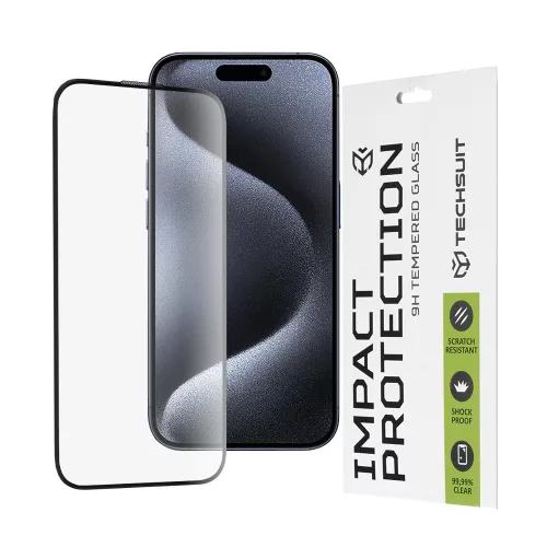 Techsuit - 111D Full Cover / Full Glue üvegfólia - iPhone 15 Pro - Fekete széllel