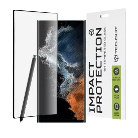   Techsuit - 111D Full Cover / Full Glue üvegfólia / 3D kerekített szélű kijelzőhöz - Samsung Galaxy S22 Ultra 5G - Fekete széllel
