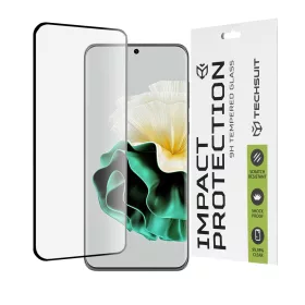   Techsuit - 111D Full Cover / Full Glue üvegfólia / 3D kerekített szélű kijelzőhöz - Huawei P60 - Fekete széllel