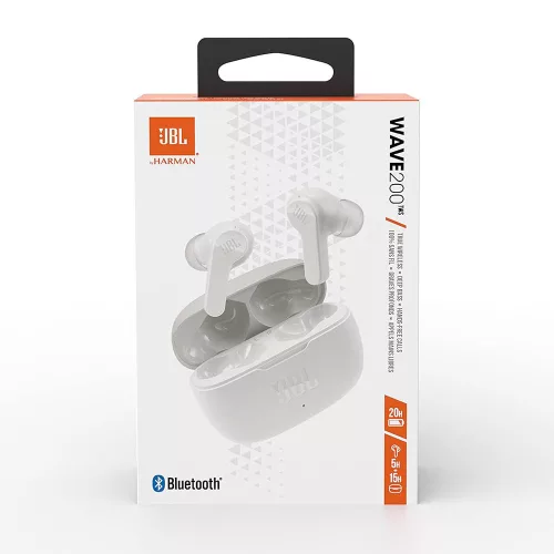 JBL - Vezeték nélküli fülhallgató (Wave 200) - Bluetooth 5.0, Valódi vezeték nélküli, Mikrofon, Hangasszisztens, Siri - Fehér