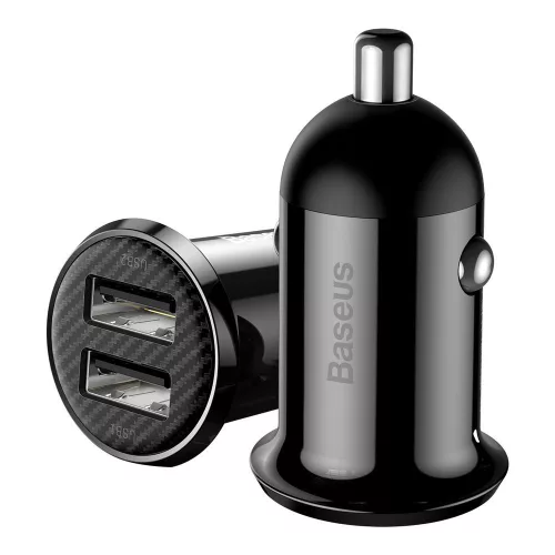 Baseus - Car Charger (CCALLP-01) - 2x USB, Mini Appearance, 4.8A - Black