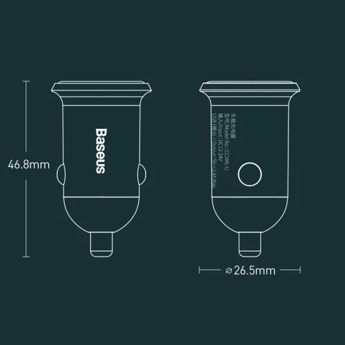 Baseus - Car Charger (CCALLP-01) - 2x USB, Mini Appearance, 4.8A - Black