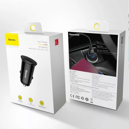 Baseus - Car Charger Circular (CCALL-YS01) - USB, Type-C, Fast Charging, 30W, 5A - Black