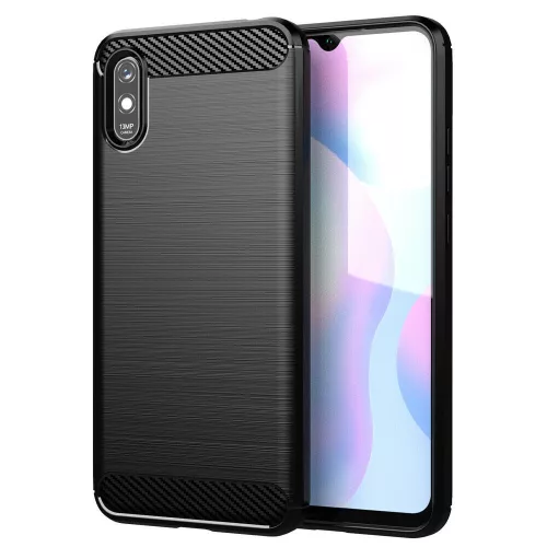 Techsuit - Carbon szilikon tok - Xiaomi Redmi 9A / Redmi 9AT - Fekete