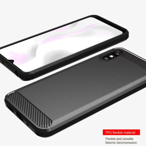 Techsuit - Carbon szilikon tok - Xiaomi Redmi 9A / Redmi 9AT - Fekete