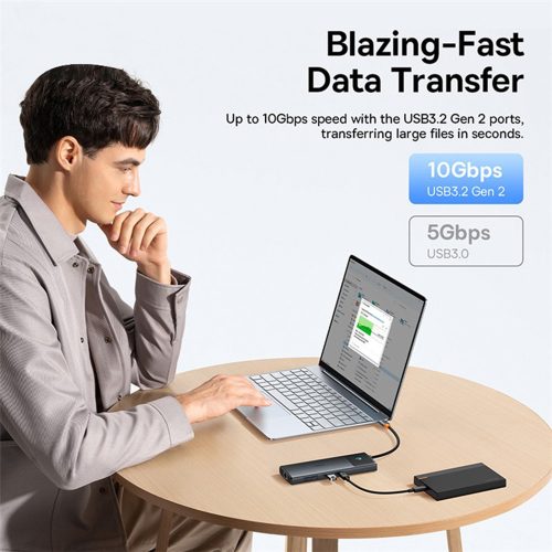 Baseus - Hub Metal Gleam Series II (B00061800123-00) - USB-C to 2 x HDMI, 3xUSB, 2xUSB-C, RJ45, SD,TF - Black