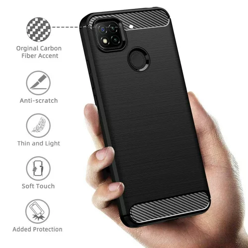 Techsuit - Carbon szilikon tok - Xiaomi Redmi 9C / Redmi 9C NFC - Fekete