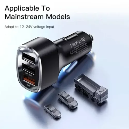 Yesido - Car Charger (Y46) - 3x USB, 2.4A, Q.C3.0, Fast Charging, 42W - Black