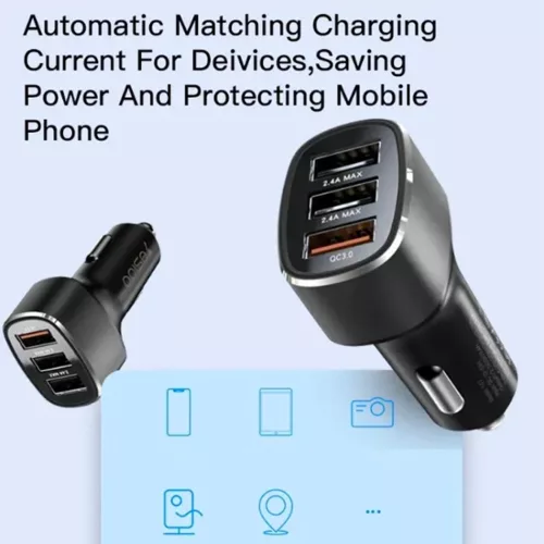Yesido - Car Charger (Y46) - 3x USB, 2.4A, Q.C3.0, Fast Charging, 42W - Black