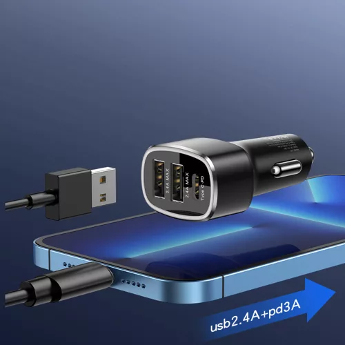 Yesido - Car Charger (Y47) - Dual USB, Type-C, Fast Charging, 49W, Aluminum Alloy - Black