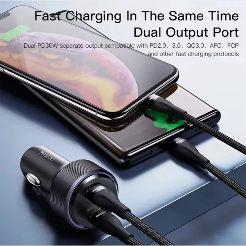 Yesido - Car Charger (Y48) - 2x Type-C, Fast Charging, 60W - Black