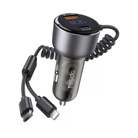   Yesido - Car Charger (Y58) - USB, Type-C, with Cable Lightning, Type-C, Fast Charging, 60W, 120cm - Grey