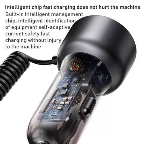 Yesido - Car Charger (Y58) - USB, Type-C, with Cable Lightning, Type-C, Fast Charging, 60W, 120cm - Grey