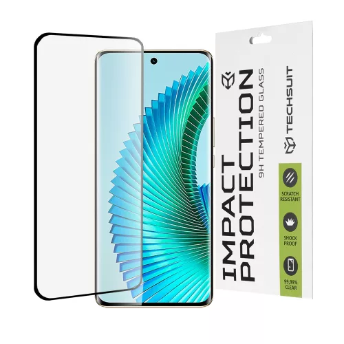 Techsuit - 111D Full Cover / Full Glue üvegfólia / 3D kerekített szélű kijelzőhöz - Honor Magic6 Lite / Xiaomi Redmi Note 15 5G / Poco M8 5G - Fekete széllel