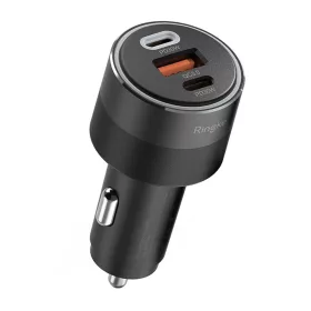   Ringke - Car Charger - USB, 2x Type-C, PD30W, QC3.0, with Ambiental Light - Black