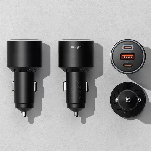 Ringke - Car Charger - USB, 2x Type-C, PD30W, QC3.0, with Ambiental Light - Black