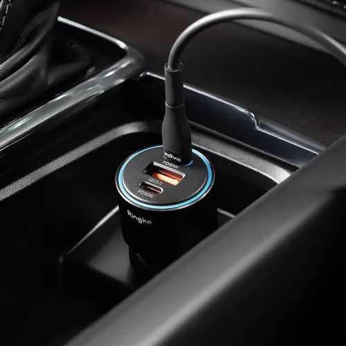 Ringke - Car Charger - USB, 2x Type-C, PD30W, QC3.0, with Ambiental Light - Black